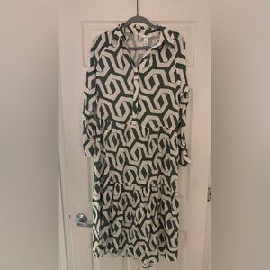 H&M Long Sleeve Dress with Green and White Pattern